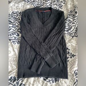 Tommy Hilfiger Black V-Neck Cable Knit Sweater